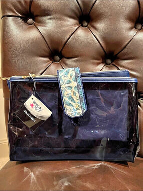 Cosmetic Bag Floral Black & Blue NWT